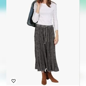 Catalog Classic Gray Embroidered Boho Maxi Skirt NWOT Sz. L (12-14)